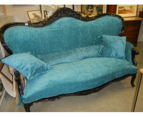 A Victorian mahogany framed cabriole leg sofa.  COLLECT ONLY. 