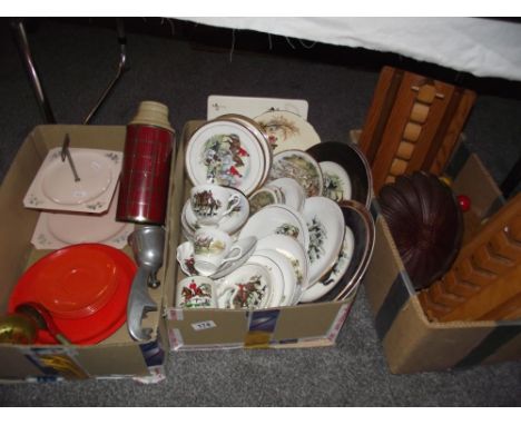 An interesting lot of vintage kitchenalia including Sylvac, hunting scene plates plus coat hooks and other wooden items COLLE