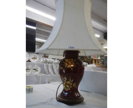 A vase shaped pottery table lamp with shade COLLECT ONLY. 