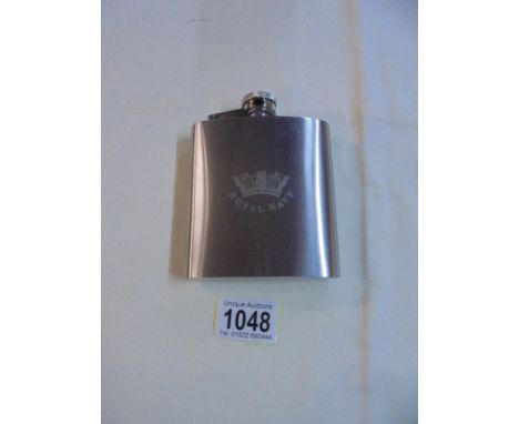 A Royal Navy stainless steel hip flask. 