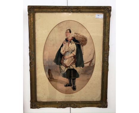 Jane Sophia Egerton (active.1844-1877): Portrait of a fisherwoman, watercolour, labelled verso, 40 x 28 cm
