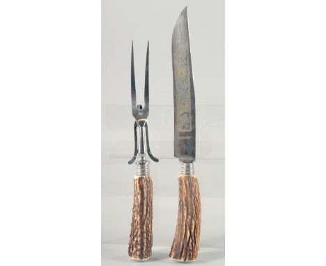 SOLINGEN GERMANY. an antler handle knife and fork.