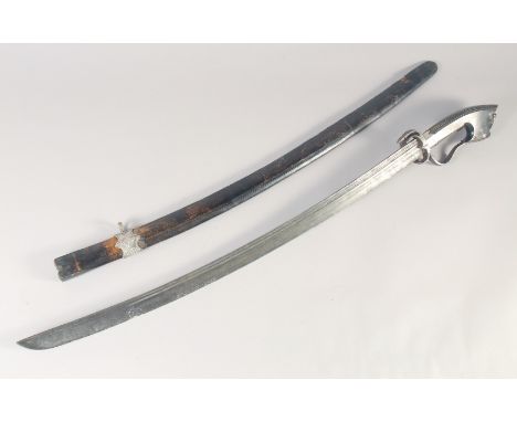 A NORTH AFRICAN NIMCHA, mid-18th century, slightly curved multi fullered blade, downturned quillon with side ring, fluted sha