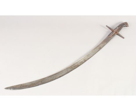 A POLISH HUSSAR'S SWORD, mid-18th century, curved single edged curved blade with one fuller struck with armourer's marks, str