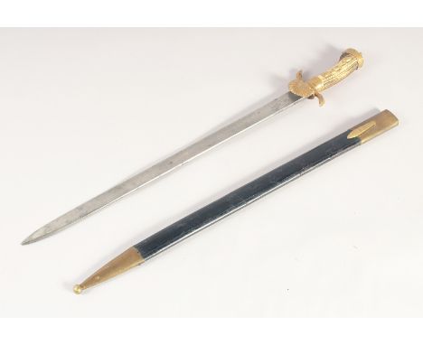 A GERMAN HUNTING HANGER, mid-19th century, single edged etched blade, shell guard, hoof quillons, brass riveted staghorn grip