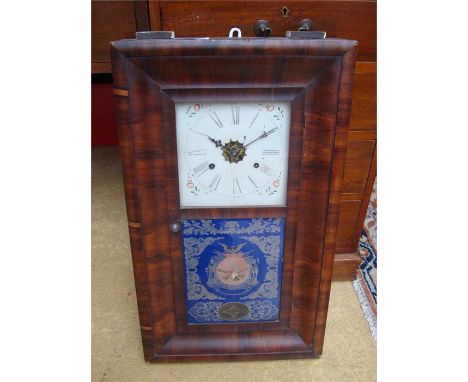 E N Welch USA.  An ogee 'Improved Thirty Hour' wall clock, with Civil War decorated glass door, a/f. 