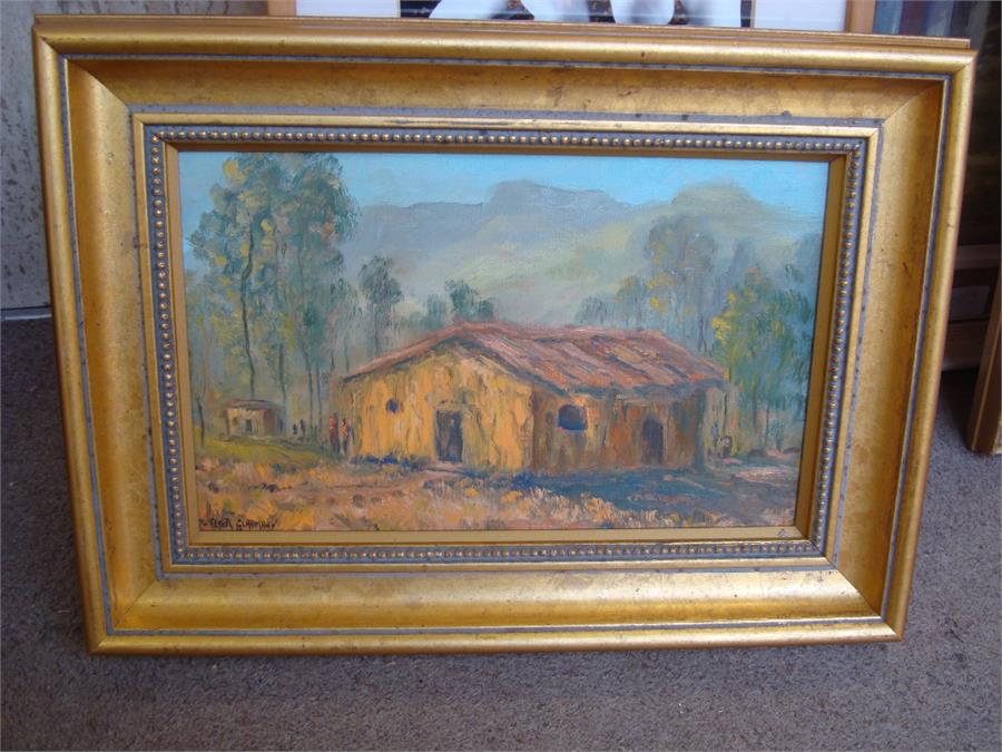 Peter Gladman (20th Century Zimbabwe). A gilt framed oil on board