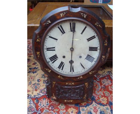 A 19th Century American rosewood and mother of pearl inlaid wall clock, with S Thomas eight day striking movement. 