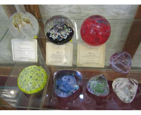 PAPERWEIGHTS, 3 Caithness paperweights "Inferno/Myriad and Congratulations", together with 5 other paperweights, including 2 