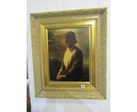 ANDREW WHITE, signed oil on canvas "Portrait of Young Lady in white blouse at Sunset", 17" x 13" 