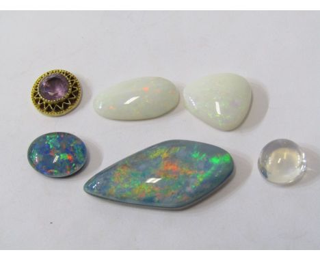 A SELECTION OF LOOSE STONES, including opal, moon stone etc 