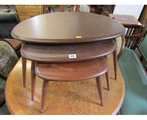 RETRO, set of 3 Ercol pebble shaped graduated occasional tables 