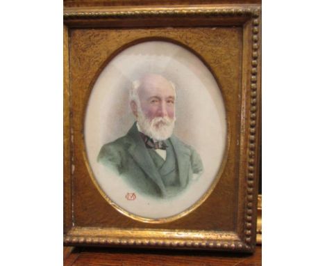 EDWARDIAN PORTRAIT, monogrammed signed watercolour "Portrait of bearded Gentleman", 7.5" x 6" 