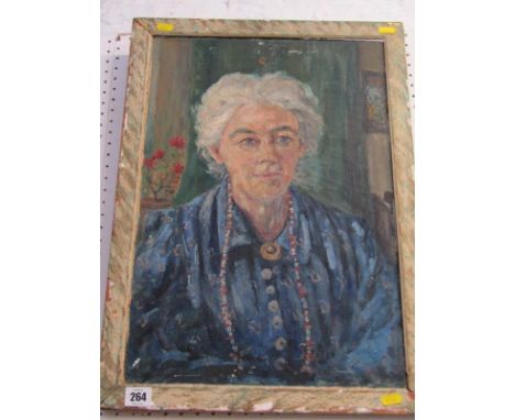 PORTRAIT, oil on canvas, "Portrait of Lady in blue blouse", 20" x 30" 