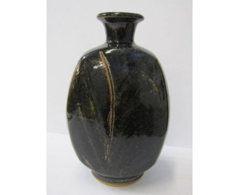 STUDIO POTTERY, John Leach tenmoku glaze 4 sided Exhibition vase, 10" height, impressed "Muchelney" 