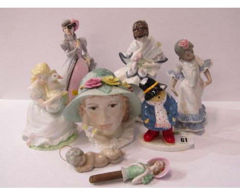 COALPORT FIGURES, 2 limited edition figures "The Goose Girl" and "Visiting Day", also "Lady with floral bonnet", Royal Worces