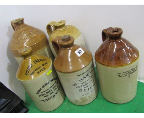 STONEWARE FLAGONS, Caffyn &amp; Son, Hornsea Brewery cider flagon, also W Hargreaves Bridgend Botanical Brewer, Eclipse Brewe