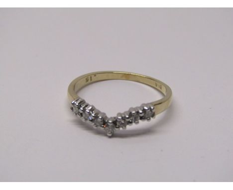 9CT YELLOW GOLD DIAMOND SET WISH BONE STYLE RING, size J/K 