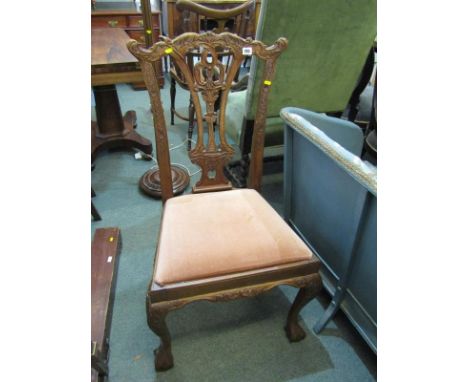 CHIPPENDALE DESIGN DINING CHAIR, ornate carved pierced back dining chair with carved cabriole ball and claw feet 
