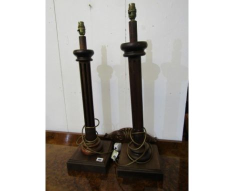 LIGHTING, pair of square base fluted column table lamps, 25" heights 