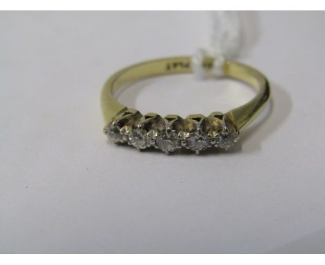 18ct YELLOW GOLD 5 STONE DIAMOND RING, Total diamond weight of approx 0.25ct, size L/M 