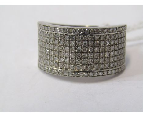 18ct WHITE GOLD DIAMOND CLUSTER BAND RING, cluster totalling 1ct diamonds, size R 