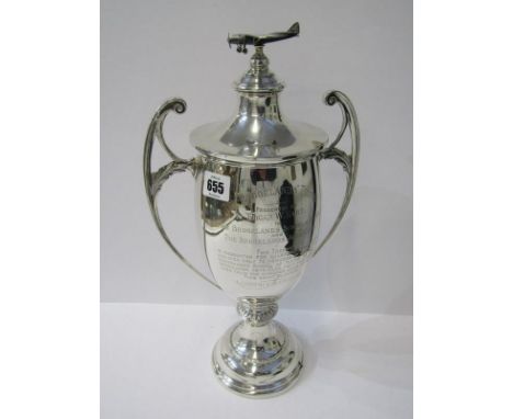 AN IMPRESSIVE SILVER TWIN HANDLED LIDDED TROPHY CUP, "The Brooklands Trophy - Landing Competition", presented by Edgar W Hart