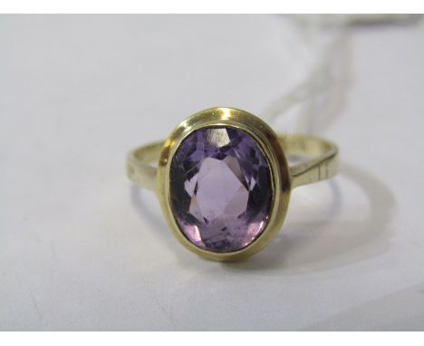 9ct YELLOW GOLD AMETHYST SOLITAIRE RING, Size P/Q 
