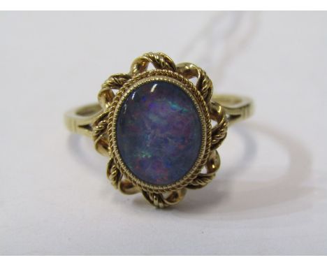 VINTAGE STYLE 9ct YELLOW GOLD OPAL TRIPLET RING, Size N/O 