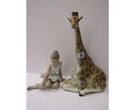 NAO, figure of Resting Ballerina, 6" height, also Russain porcelain figure of Resting Giraffe, 12" height 