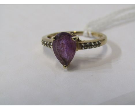 AMETHYST DRESS RING, 10ct yellow gold ring set with shaped amethyst with diamond shoulder, size J/K 