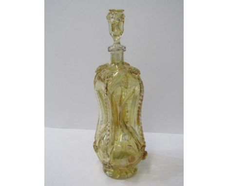 CONTINENTAL GLASS, an ornate amber glass ribbed bodied decanter and stopper, 13.5" height (foot rim chip) 
