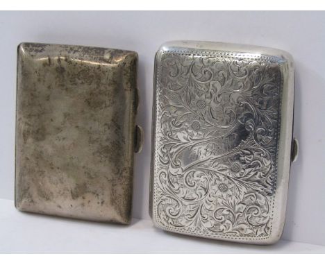 SILVER CIGARETTE CASES, Walker &amp; Hall foliate engraved bow form cigarette case, Chester 1907, together with a plain cigar