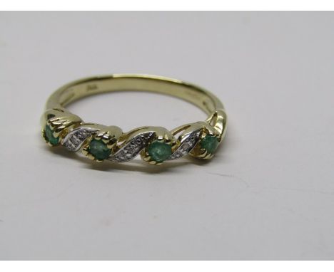 9CT YELLOW GOLD EMERALD &amp; DIAMOND HALF ETERNITY STYLE RING, size M 