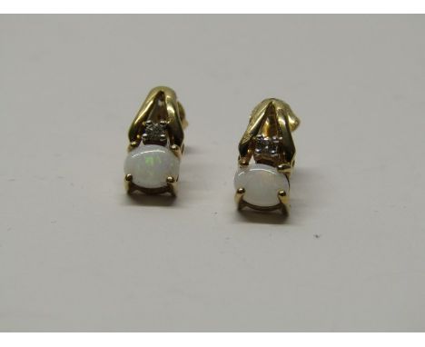 PAIR OF 9CT YELLOW GOLD OPAL &amp; DIAMOND EARRINGS 