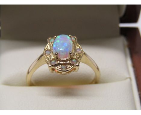 9CT YELLOW GOLD OPAL RING, size P 