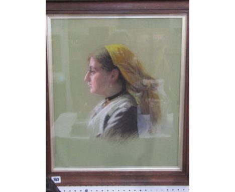 PORTRAIT, pastel portrait study of " Woman with Yellow Headscarf", 19" x 16" 