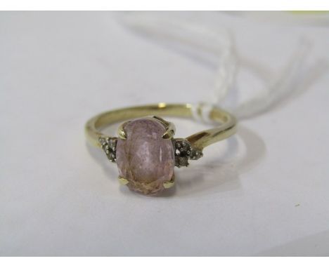 10CT GOLD DRESS RING, 10ct yellow gold ring set oval pale pink stone, size J 