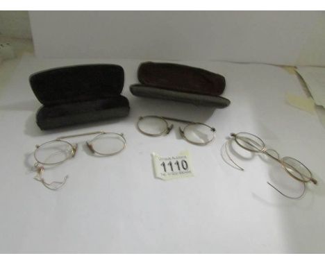 3 vintage spectacles including 9ct gold pince nez.