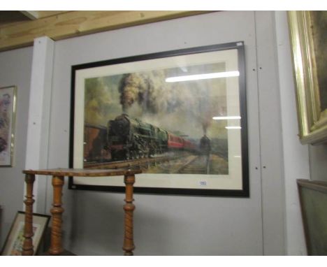 A print of British railways steam locomotive Duke of Gloucester entitled 'The Duke of Camden Bank' signed in pencil by locomo