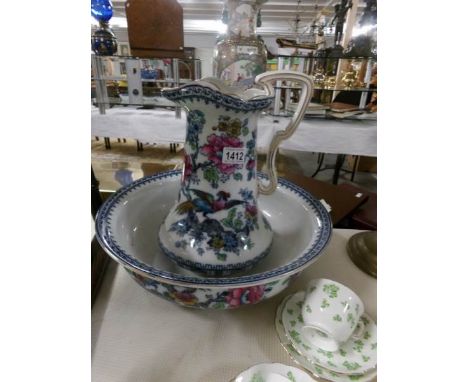 A Losel ware bird of paradise jug and basin set.
