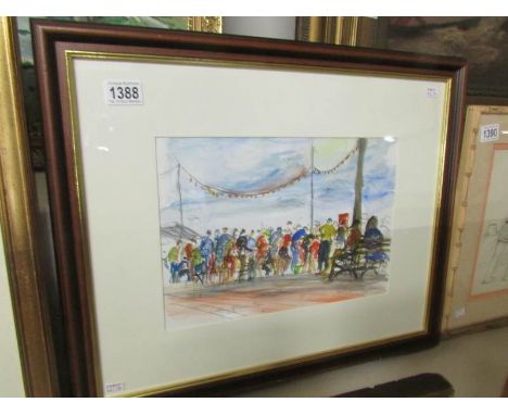 A signed impressionist watercolour painting entitled 'Crabbing off Cromer Pier' by Norwich artist Leon Bunnewell.