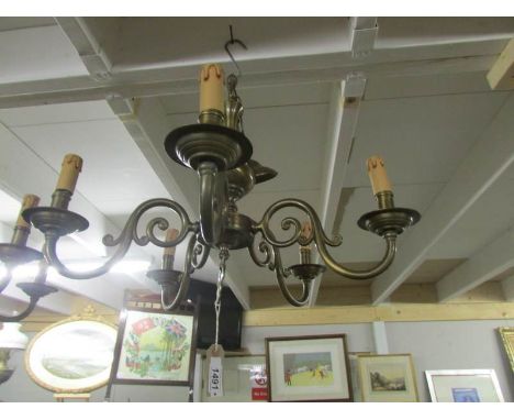 A 5 lamp brass ceiling light,