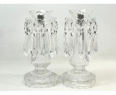 A pair of vintage Waterford Crystal lustre candleholders with droplets. 25cm 