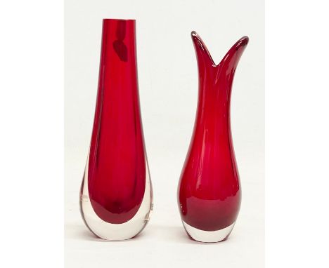 2 vintage White Friars Art Glass vases. 20.5cm 