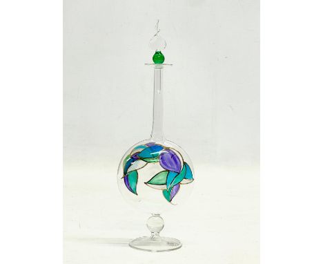 A signed Vetro Soffiato Art Glass bottle with lid. 27cm 