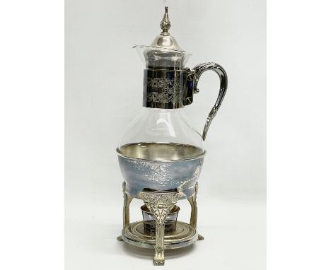 Silver Plate and Glass Coffee Carafe, Silver Plated Warming Stand