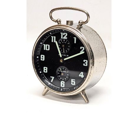 A Mid Century Wehrle alarm clock, made in Germany. 9.5x11cm 