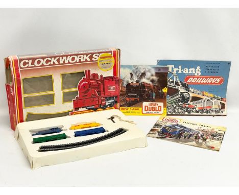 A vintage Hornby Railways Clockworks train set in box etc. 