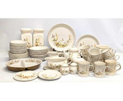 A quantity of vintage Harvest dinnerware with tea and coffee set. 